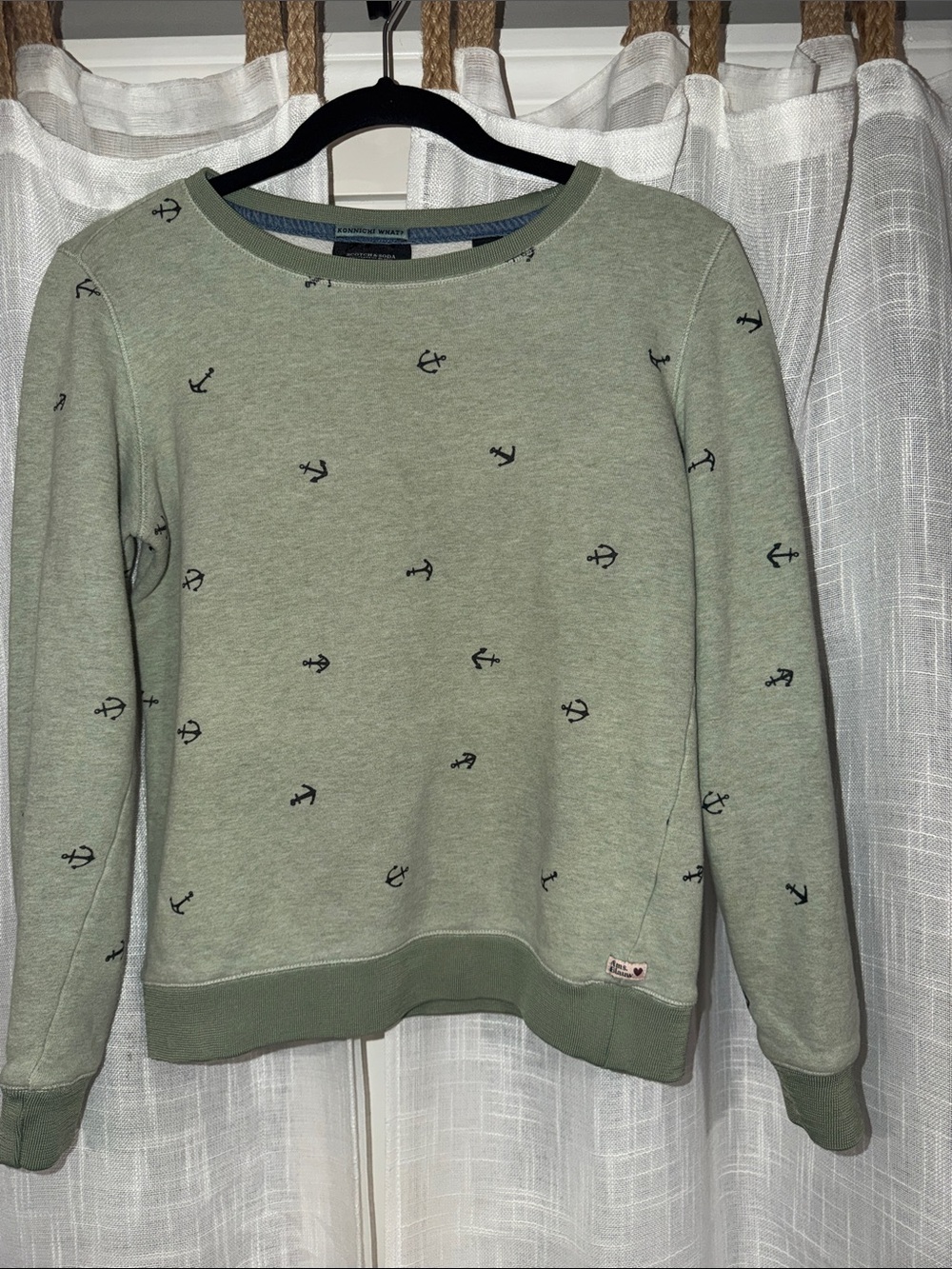 Scotch & Soda Olive Crewneck Sweater with Navy Anchor Motif